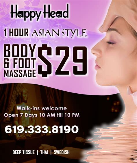 Happy head foot reflexology and massage rancho san diego. Happy Head Massage is opening it's newest and largest massage establishment in Rancho San Diego. This is their fifth location in San Diego, and they have their eyes on expanding to several more throughout Southern California. San Diego, CA (PRWEB) September 08, 2014. The Happy Head has set the new standard for massage therapy. 