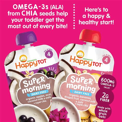 Happy tot pouches. Super Morning Pouches: These breakfast blend combine fruits, oats and super chia. Each pouch has 600mg of omega 3s (ALA) from chia and 2g of fiber for a super start to your … 