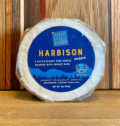 Harbison. Harbison cheese from Jasper Hill Creamery is named after Anne Harbison, the original contributor to making this cheese. It is a soft-ripened cow's milk cheese with a bloomy rind, wrapped in strips of spruce cambium, harvested from Jasper Hill's woodlands. Fulled aged Harbison cheese has a very spoonable texture that continues to soften until consumed. 