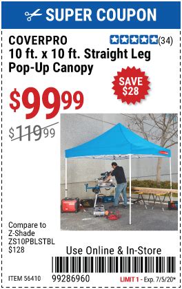 Harbor freight 10x10 canopy coupon. 10 ft. x 10 ft. Heavy Duty Straight Leg Pop-Up Canopy. $13999. Member Deal Expires 5/2. $12499. Save$15. Add to Cart. Add to List. 