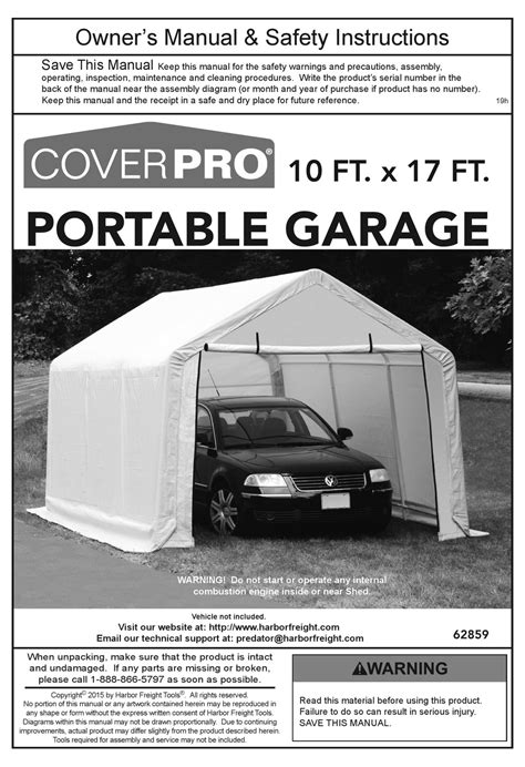 Download or view online the product manual for the 10 Ft. x 20 Ft. Portable Car Canopy from Harbor Freight Tools. Learn how to assemble, operate, maintain and store this product safely and properly.