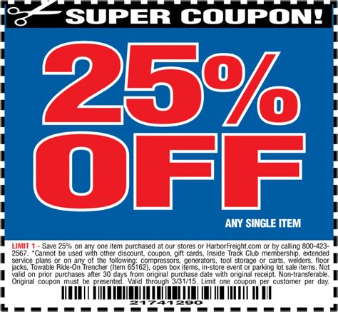 Get Offer Used 6 times today Get Harbor Freight deal alerts. 476 already do. Privacy Policy 20% Off in-store 20% Off Coupons at Harbor Freight Shop online and save at Harbor Freight with this promotion. Print Coupon Printable Coupon Used 116 times today Special Deals For Members. 