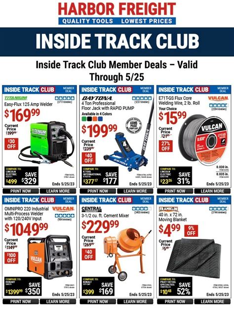 New Tools. Harbor Freight’s Inside Track Club members get access to Exclusive Pricing on 200+ new items monthly. Look for the blue tags and get ITC Member Savings – no coupons required! Join Inside Track Club today to save now. Prices valid online or in-store with active Inside Track Club membership through 8/3/2023.. 