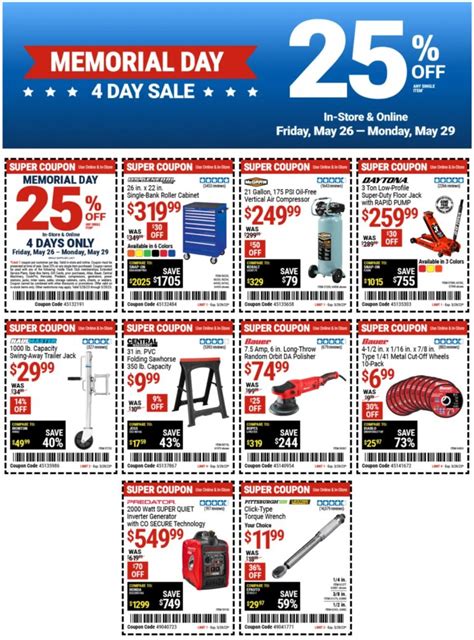 Harbor Freight Memorial Day Sale May 25 – May 29, 2023. Find the current Harbor Freight Memorial Day sale, May 25 – May 29, 2023. Save with the online circular regularly for exclusive promotions that add more discounts to in-store deals. Grab blazing deals on great items and save down every aisle this week on Badland ZXR 9500 lb. Truck/SUV .... 