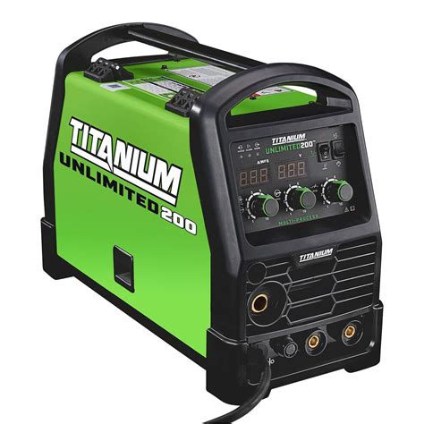 The TITANIUM™ UNLIMITED 200™ Professional Multi-Process Welder is lightweight, reliable and easy to use. This all-purpose multi-process welder handles MIG, Stick …. 
