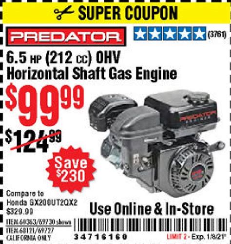 The PREDATOR 3500 Watt Super Quiet Inverter Generator (Item 56720 / 63584) has a 5-star rating on HarborFreight.com. Save on Harbor Freight’s customer favorites with our super coupons. Search our Harbor Freight coupons for deals on Harbor Freight’s generators, air compressors, power tools, and more.. 