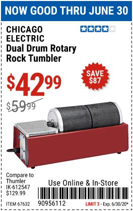 New Tools. Inside Track Club members can buy the CHICAGO ELECTRIC 18 Lb. Metal Vibratory Tumbler (Item 96923) for $149.99, valid through December 2, 2021.Compare our price of $149.99 to THUMLER at $214.99 (model number: 212488). Save $65 by shopping at Harbor Freight.This heavy duty 18 lb. vibratory bowl can be used wet or dry.