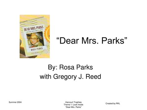 Harcourt trophies dear mrs parks story guide. - Bk b k reference 50 s2 original service manual.
