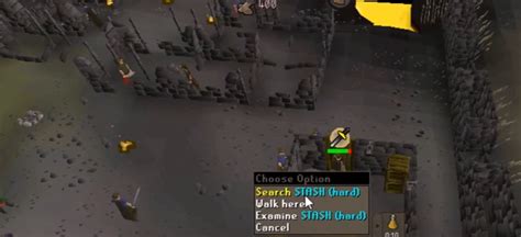 STASH units (short for " Store Things And Stuff Here "), also known as Hidey Holes, are storage units for emote clue items, saving bank space and bank trips for players who do Treasure Trails frequently. Free-to-play players cannot deposit or withdraw from any STASH unit. There are 109 STASH units in total found throughout Gielinor. . 