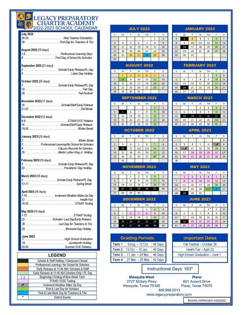 Harding Charter Prep Calendar
