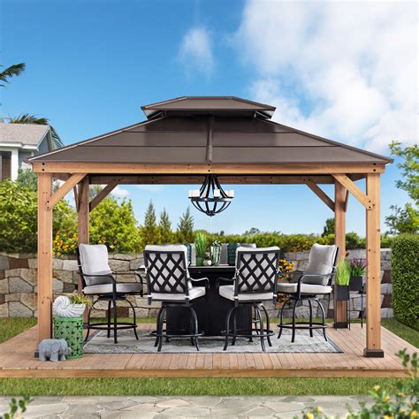Hardtop gazebos on clearance. At ShelterLogic, we offer a wide variety of hard top gazebos, including metal roof gazebos, galvanized steel roof gazebos, wall-mounted gazebos, gazebos with bug netting, and more. 38 Items. Sojag Ventura 10 ft. x 14 ft. Gazebo. $1,674.99 USD. New. 