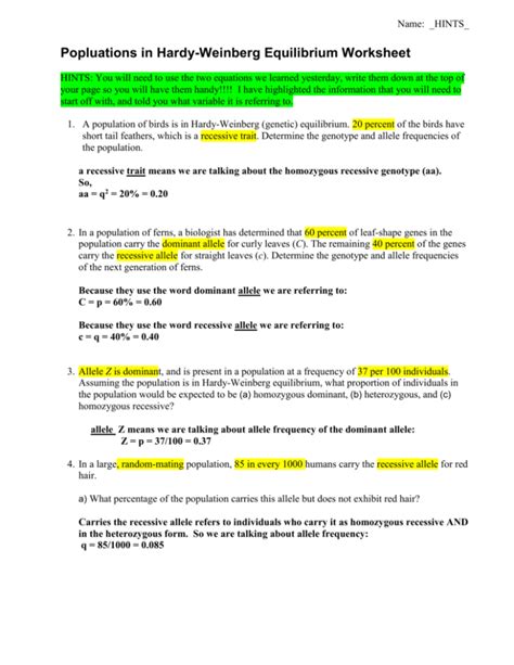 Hardy Weinberg Web Lab Answers