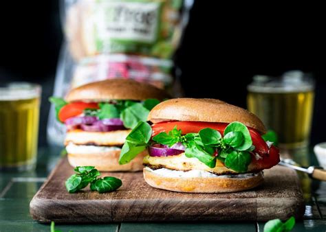 Harissa Halloumi Burger with Grilled Red Peppers & Tzatziki