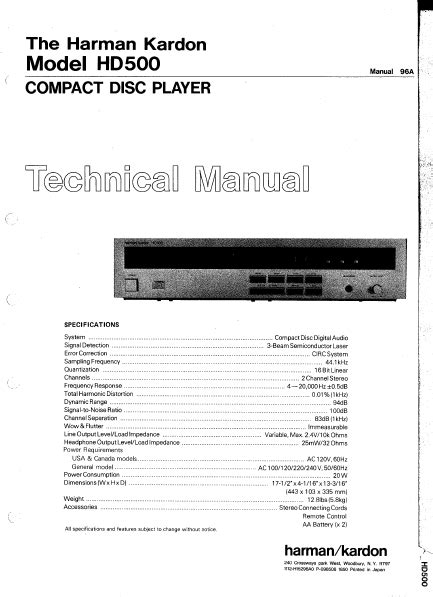 Harman kardon hd500 compact disc player repair manual. - Lg 50 in plasma tv manual.