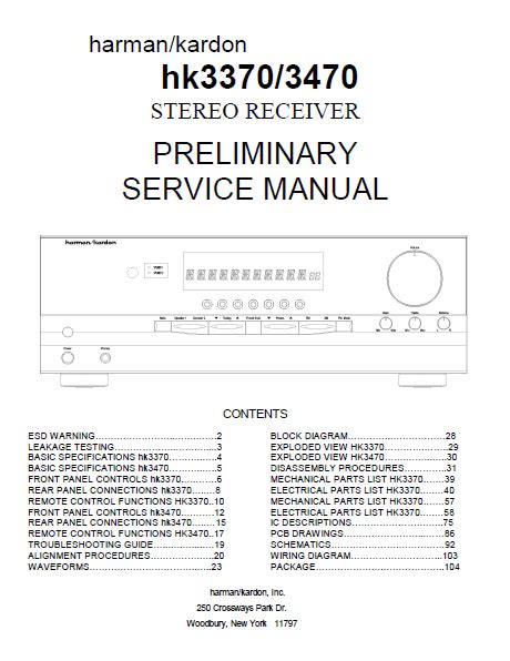 Harman kardon hk3370 3470 stereo receiver repair manual. - Samsung sp h800be guida di riparazione manuale di servizio.