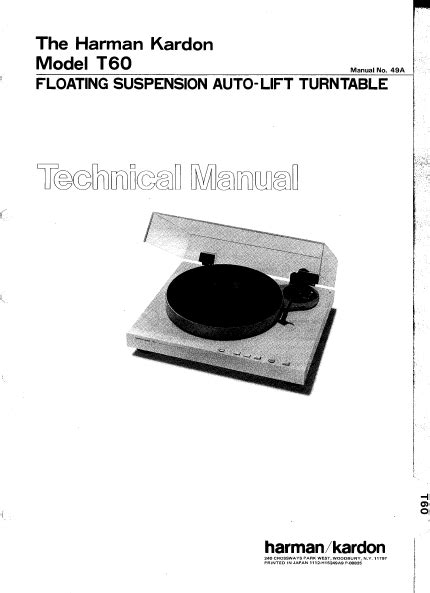 Harman kardon t60 floating suspension auto lift turntable repair manual. - Cinq tentations de la fontaine (cinq conférences).