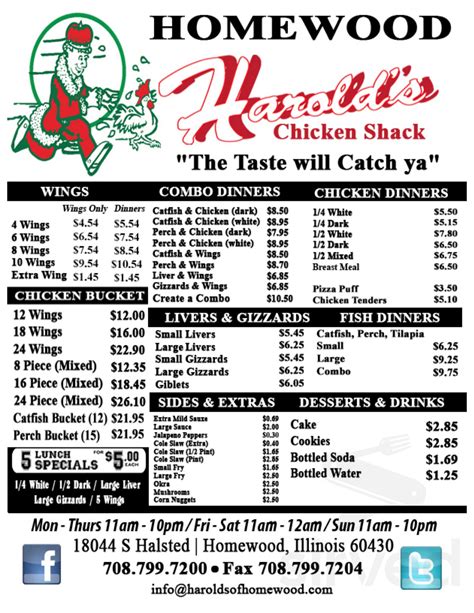 Harold's Chicken Downtown - The Best Chicken Wings in all of Chicago! Greeting page. 10259 S Halsted St (at 103rd St. Harold's Chicken Shack (773) 233-2042 10259 S Halsted St, Chicago, IL 60628 Chicken , Wings Menu not currently available Menu for Harold's Chicken Shack provided by Allmenus.. 