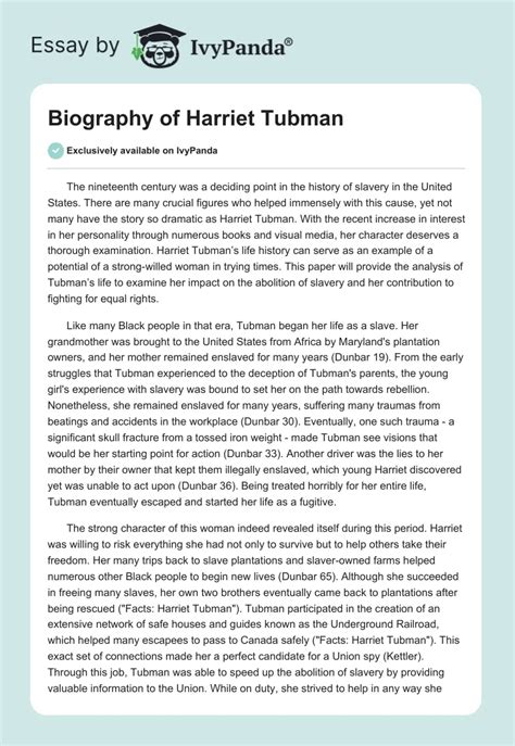 Harriet Tubman: Biography - 552 Words Bartleby