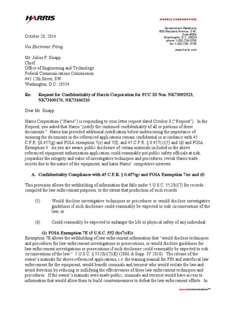 Harris Letter Response Request for Confidentiality FOIA 2014 669