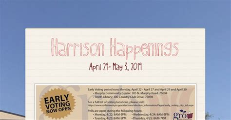 Harrison happenings. The Harrison Food Truck Rally is on May 21 from 4 to 10 p.m. 12 food trucks have committed to the event including past favorites like Sweets and Meats and Chicken Mac Truck. There will be trucks new to the event, including Cheese and Chong. Water and soft drinks will also be available for purchase. 