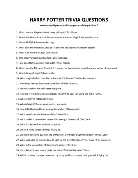 Harry Potter Answers To Questions