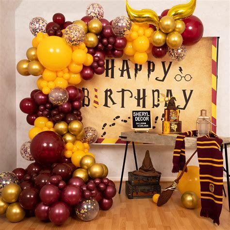 Harry potter party decorations. HARRY POTTER Birthday Party Supplies with Decoration Banner - 8 Plates (9") 8 Cake Plates (7") 8 Cups 16 Napkins 1 Table Cloth 1 Birthday Banner 1 Zucca Emoji Sticker | Harry Potter Party Supplies. 3.4 out of 5 stars 4. $39.99 $ 39. 99. FREE delivery Fri, Jan 5 . Or fastest delivery Wed, Jan 3 . 