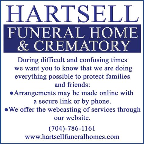 Hartsell funeral home concord. Discover compassionate funeral and cremation services at Hartsell Funeral Home - Concord Location in Concord, NC. Our dedicated team is here to support and guide … 
