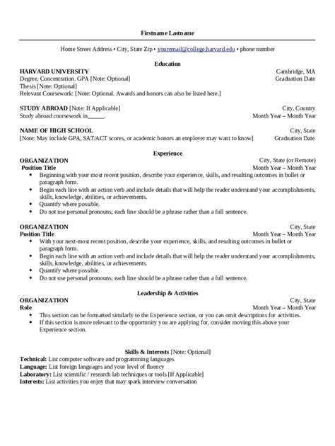 Harvard Resume Template Google Docs Form Fill Out and Sign Printable
