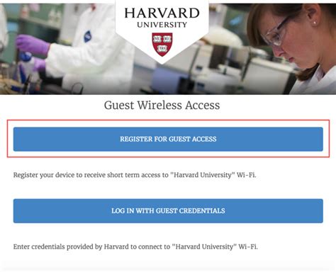 Harvard wifi. Register for guest access Register your device to receive short term access to "Harvard University" Wi-Fi. Log in with guest credentials Enter credentials provided by Harvard to connect to "Harvard University" Wi-Fi.. Connection Assistance. How do I connect to Harvard wireless? Call the Harvard University Information … 