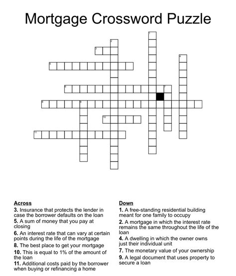 Has a mortgage say crossword clue. Advertisement. Mortgage Crossword Clue. The Crossword Solver found 30 answers to "Mortgage", 4 letters crossword clue. The Crossword Solver finds answers to classic crosswords and cryptic crossword puzzles. Enter the length or pattern for better results. Click the answer to find similar crossword clues . Enter a Crossword Clue. 