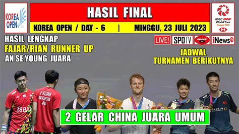 Hasil final korea open 2023. Togel singapore 20 november 2019.