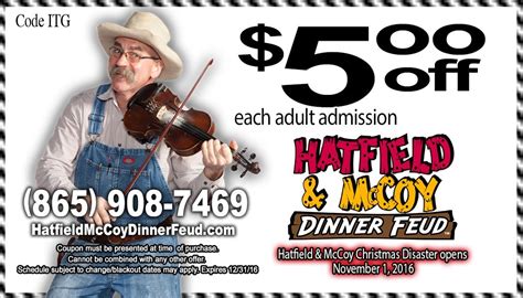 Hatfield and mccoy dinner show menu. Hatfield & McCoy Dinner Feud. The team at Hatfield & McCoy Dinner Feud has gone above and beyond to accommodate guests with allergies, creating a menu for 6 specific types of guests. They have a classic four course feast for guests without allergies, plus meals specifically for vegetarians & vegans, plus gluten-free, dairy-free and egg-free ... 