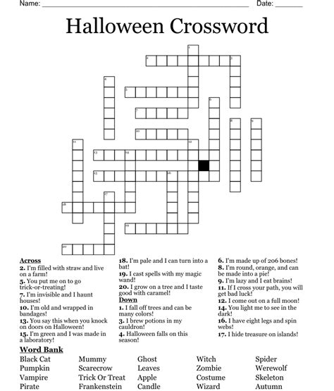Haunted House Sounds Crossword