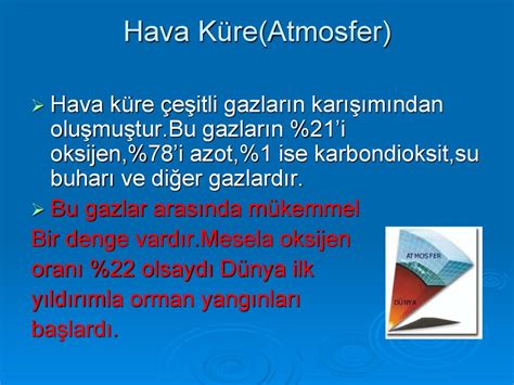 Hava Küre (Atmosfer): Çeşitli gazların karışımından oluşmuştur.