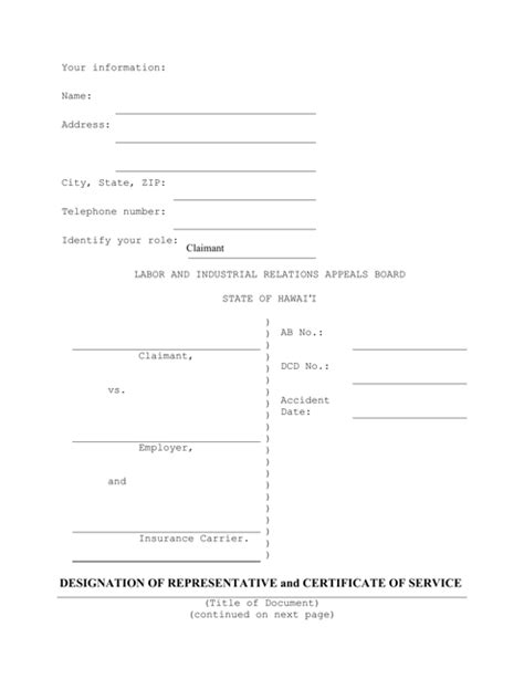 Hawaii Designation of Representative and Certificate of Service