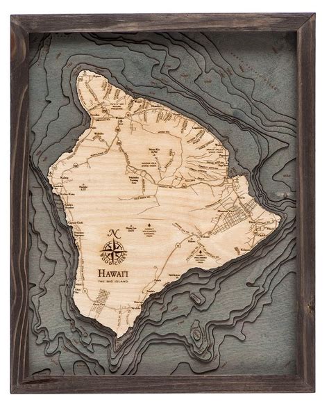Hawaii The Big Island Wood Carved Topographic Depth Chart / Etsy in