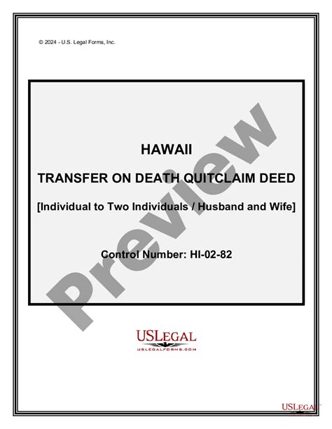 Hawaii Transfer on Death Quitclaim Deed from Individual to Two