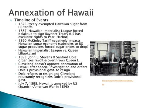 apush chapter 20. Term. 1 / 37. Hawaii Annexation. Click the card to flip 👆. Definition. 1 / 37. Dole declared Hawaii an independent republic. Spurred by the nationalism aroused by the Spanish-American War, the United States annexed Hawaii in 1898 at the urging of President William McKinley; Hawaii was made a territory in 1900, and Dole .... 