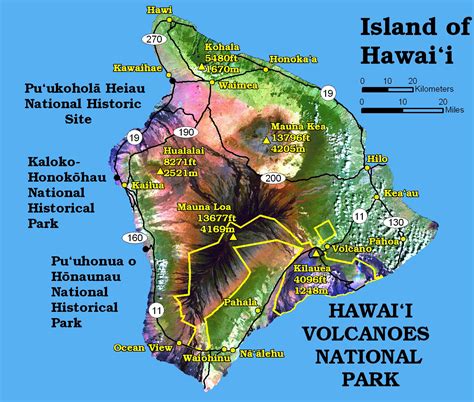 Hawaii volcanoes map. Detailed Description. Island of Hawai‘i map, showing Mauna Loa and the other four volcanoes that make up the island. Mauna Loa structural features include summit caldera, rift zones, radial vents, and historical lava flows. 