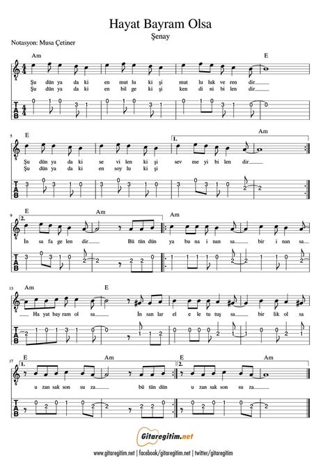 Hayat Bayram Olsa Nota Akor Tab. 