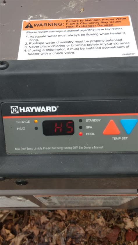 I have a Hayward 135k pool heater that I just installed. I have an HS code on the display. It runs for about 1 minute then displays this code. The temp starts at 50 degrees and climbs rapidly to 56 th … read more. 