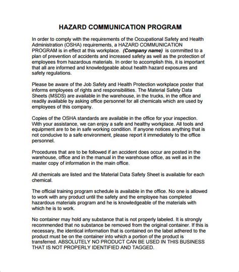 Hazard Communication Training Program Template