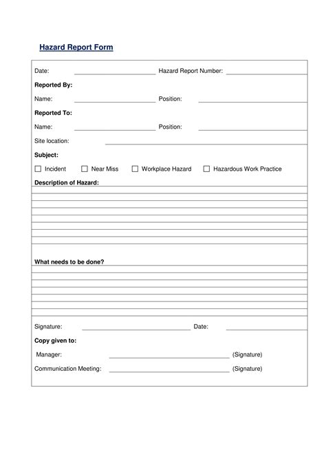 Hazard Reporting forms examples