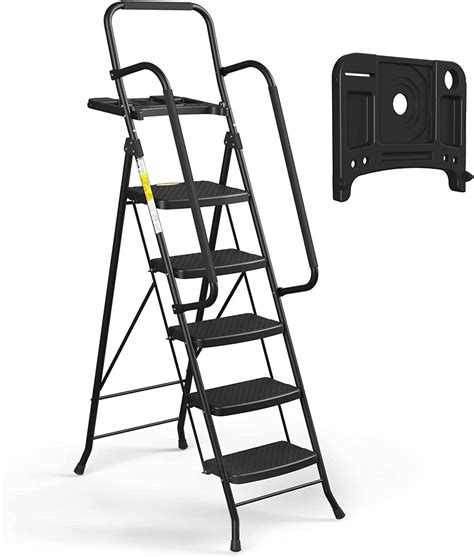 HBTower 3 Step Ladder with Tool Tray, Folding Step Stool with Wide Non-Slip Pedal and Comfort Handgrip for Household and Office, Lightweight 500lbs Capacity Step Ladder, Black. 4.6 out of 5 stars 834. $69.99 $ 69. 99. 10% coupon applied at checkout Save 10% Details. FREE delivery. Options:. 