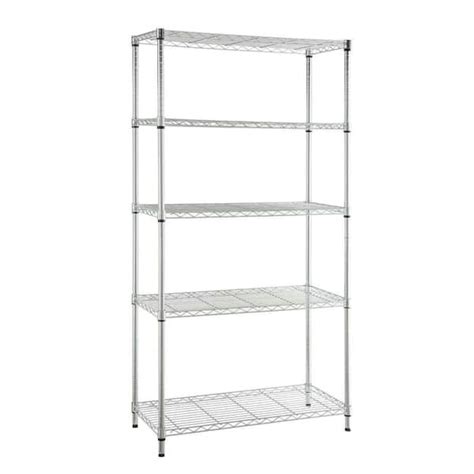 Hdx 5-tier steel wire shelving unit. Combat clutter in rooms throughout your home with this HDX 3-Tier Wire Shelving Unit in Ivory. It helps create more storage space in your pantry, mudroom, laundry room, garage or any other room in your house. With convenient features like adjustable shelves and leg levelers, you can customize the setup to match your preferences. 