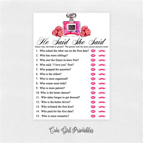He Said She Said Game Digital File by BCprints on Etsy