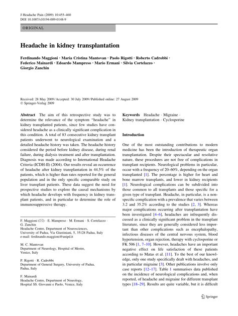 Headache in kidney transplantation - PubMed