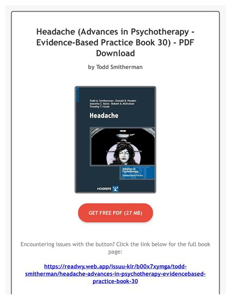 Read Online Headache Advances In Pychotherapy  Evidence Based Practice By Todd Smitherman