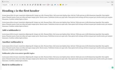 The heading and subheading formats can be found in the "Formats" drop-down in the Formatting Tool Bar. Headings and subheadings organize content to guide readers. A heading or subheading appears at the beginning of a page or section and briefly describes the content that follows. Do not type all uppercase headings such as: "THIS IS A HEADING".. 