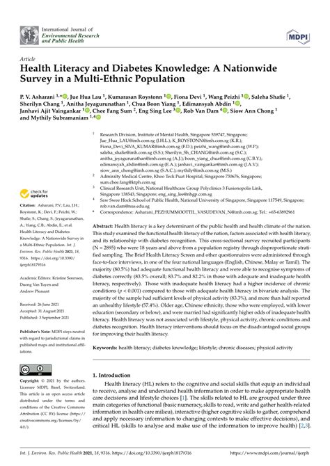 Health Literacy and Diabetes Knowledge: A Nationwide Survey …